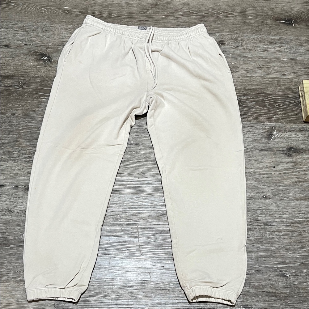 Cream Jogger Pants with Elastic Cuffs